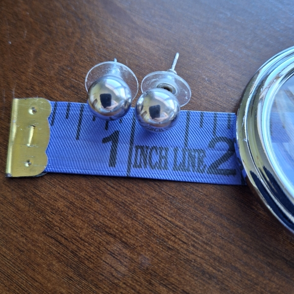 Silver Ball Stud Earrings - Picture 2 of 2